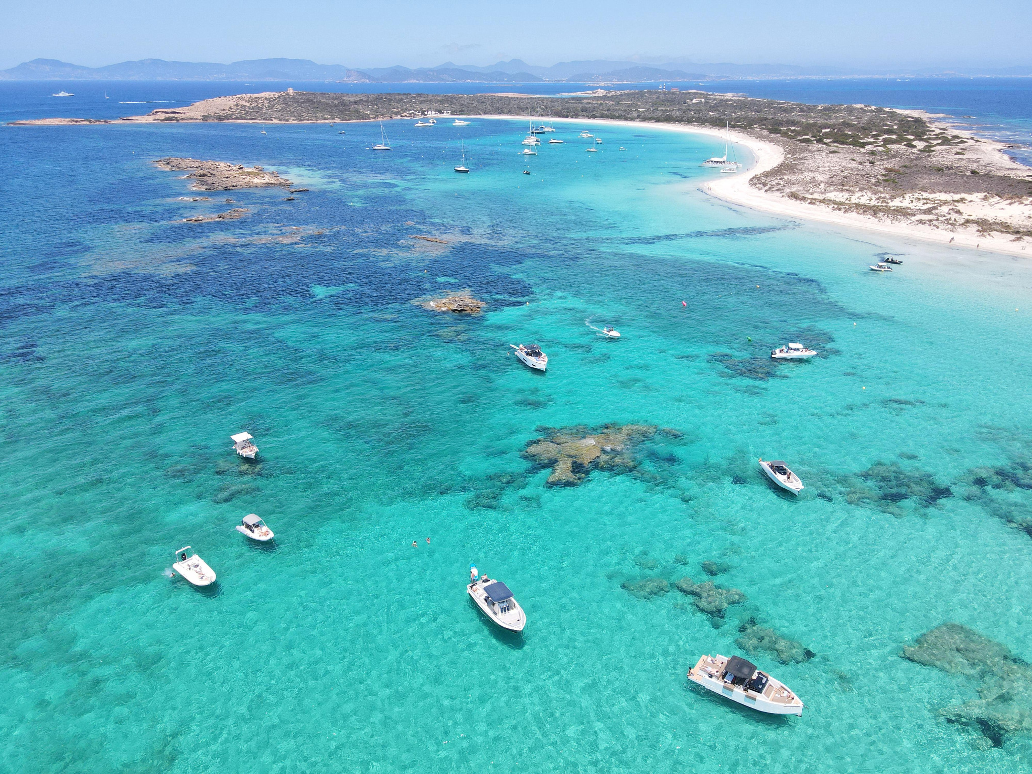 Aerial view of Formentera and turquoise waters